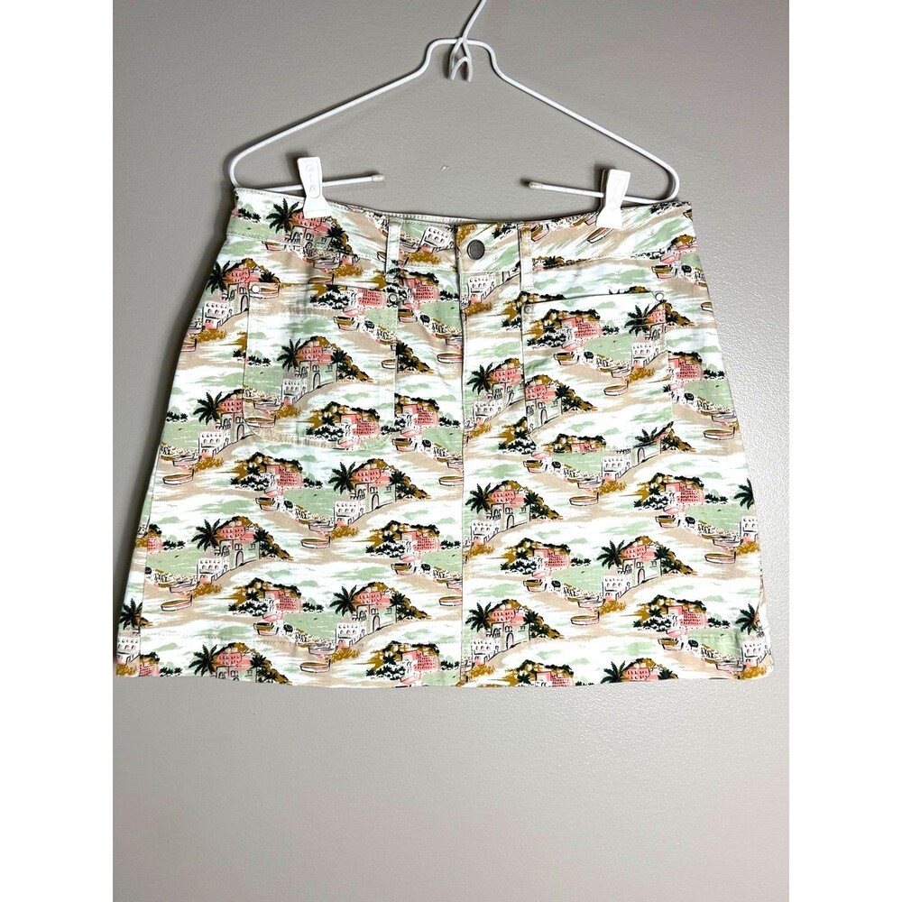 Boden Women 10P Mediterranean Scenic Print Denim Mini Skirt Multi Color Cotton
